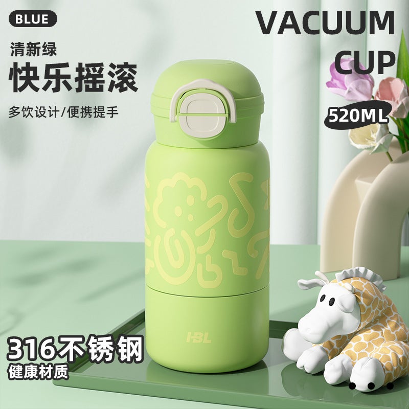 Stainless Steel Kids Insulated Cup with Straw Fresh green + three caps in one cup