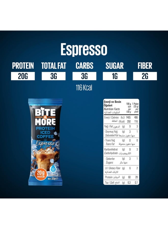 Bite & More Espresso Protein Iced Coffee, 10 x 33g Sachets, 20g Protein, Zero Added Sugar, High Fiber, Naturally Sweetened, Made with Brazilian Coffee Beans - Image 2
