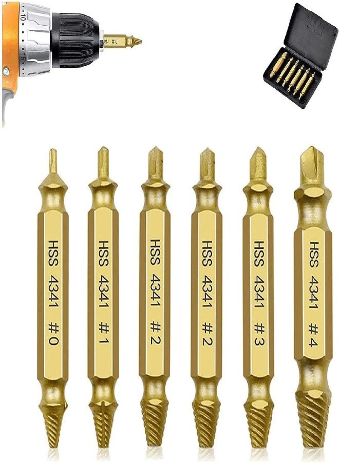 Generic - Gold Damaged Screw Extractor Kit and Stripped Screw Extractor Set Easily and Quickly Remove Common Sizes of Damaged, Broken or Stripped Screws – Set of 6 Pcs HSS 4341 Material - Image 1