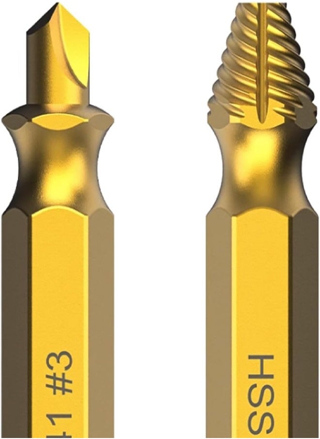 Generic - Gold Damaged Screw Extractor Kit and Stripped Screw Extractor Set Easily and Quickly Remove Common Sizes of Damaged, Broken or Stripped Screws – Set of 6 Pcs HSS 4341 Material - Image 1