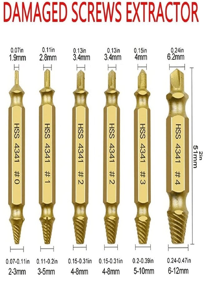 Generic - Gold Damaged Screw Extractor Kit and Stripped Screw Extractor Set Easily and Quickly Remove Common Sizes of Damaged, Broken or Stripped Screws – Set of 6 Pcs HSS 4341 Material - Image 1