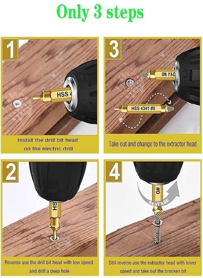 Generic - Gold Damaged Screw Extractor Kit and Stripped Screw Extractor Set Easily and Quickly Remove Common Sizes of Damaged, Broken or Stripped Screws – Set of 6 Pcs HSS 4341 Material - Image 1