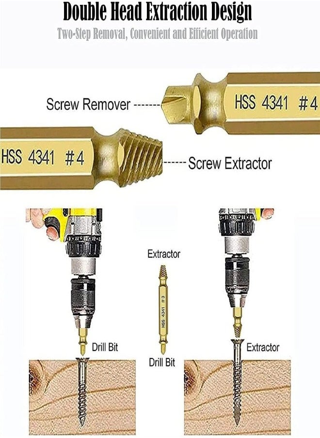 Generic - Gold Damaged Screw Extractor Kit and Stripped Screw Extractor Set Easily and Quickly Remove Common Sizes of Damaged, Broken or Stripped Screws – Set of 6 Pcs HSS 4341 Material - Image 1