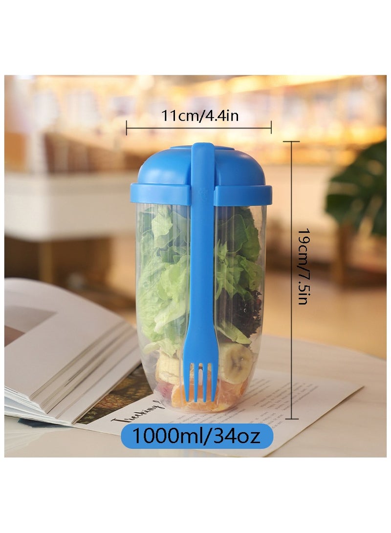 Portable Salad Cup, Salad Meal Shaker Cup with Fork And Sauce Box, Yogurt Cup, Breakfast Cup, Food Storage Bento Box, School Lunch Box (Blue)  - Image 2