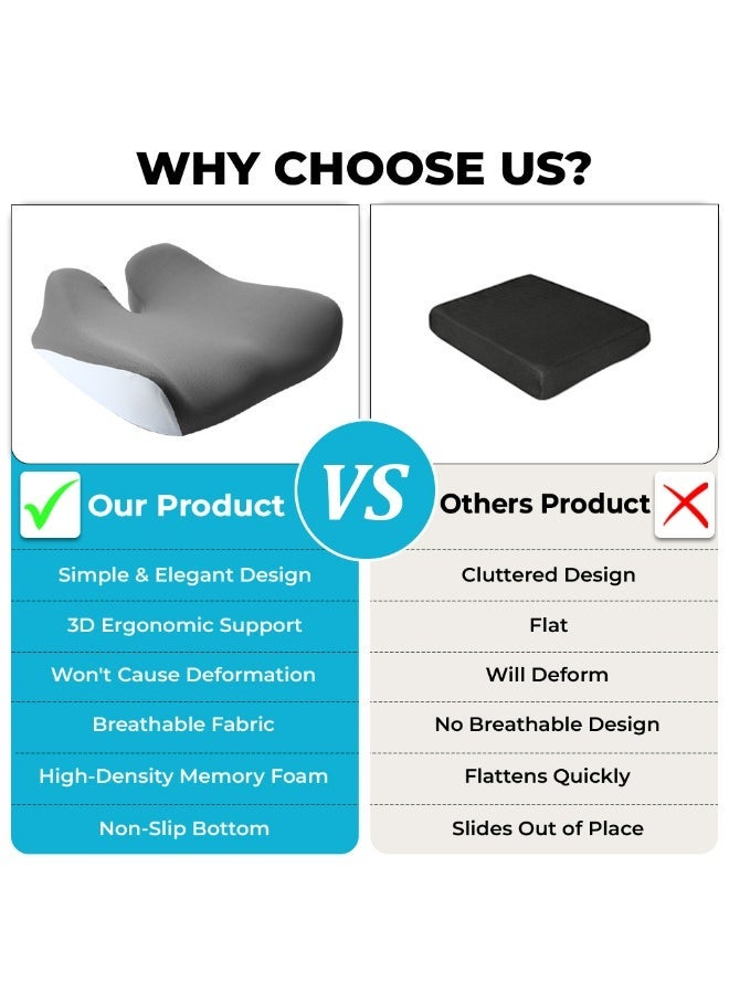 NIXGEN Premium Orthopedic Memory Foam Seat Cushion - Non-Slip Office Chair & Car Seat Pad for Back Pain Relief - Ergonomic Support for Wheelchair, Home, Long Driving & Desk Sitting (18.7" x 16.2") - Image 5