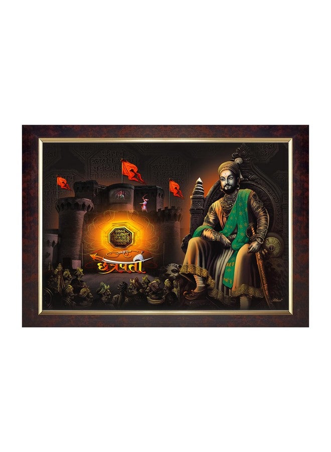 Dharvika Innovations Dharvika Innovations chatrapati shivaji maharaj photo frame painting big size vinyl sparkle coated home decorative gift item with synthetic photo frame (14×20 Inch) - 6755 - Image 1
