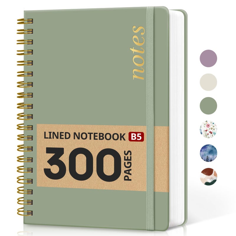 Taja Lined Spiral Notebook Journal for Work, 300 Pages Thick B5 (7.1"x10") College Ruled Journal for Women & Writing, Hardcover Notebook for Note Taking, Perfect for Office Home School Supplies, Green - Image 1
