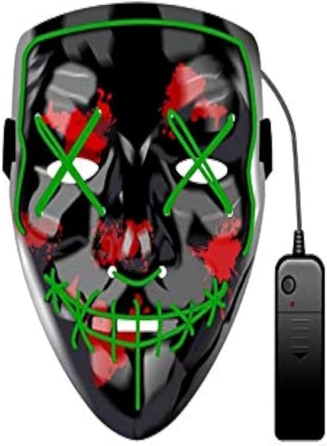 Glowing Mask LED Luminous Mask Prom Bar Halloween Mask Double line stitch Mouth Terror Mask Halloween Party Horror Cos Ghost Green Luminous Props 