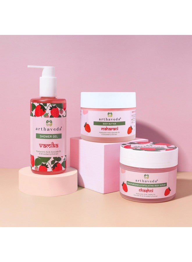 Arthaveda Strawberry Nourishment Trio | Shower Gel | Body Butter | Body Scrub | Hydrating & Nourishing Skincare Combo | Perfect Cost-Friendly Gift For All Occasions - Birthdays, Anniversaries, Festivals & More | Unisex | Premium Gift Packaging | Pack of 3 - Image 1