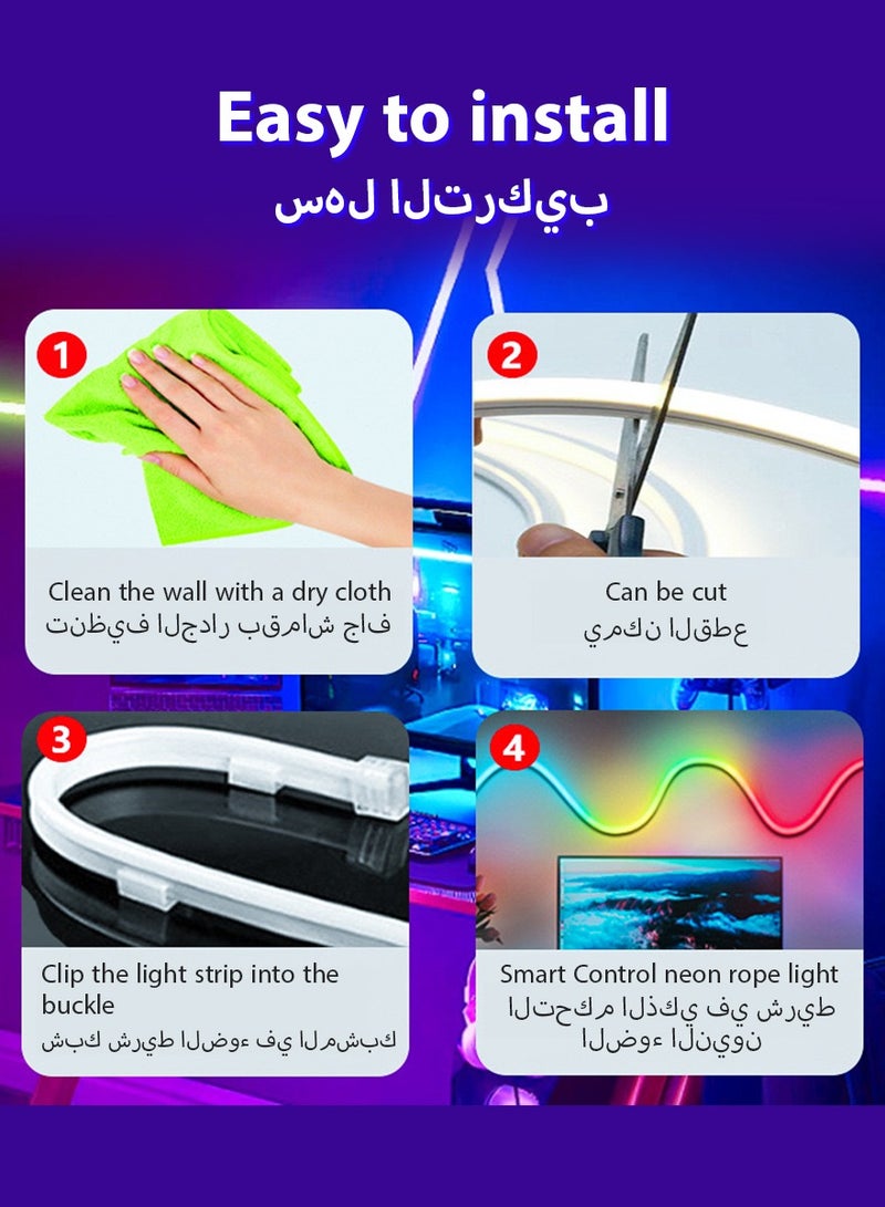 ديبتر شريط إضاءة LED شريط إضاءة RGB نيون 3 متر مع جهاز تحكم عن بُعد، شحن القابس، مقاوم للماء، مزامنة الموسيقى، تصميم ذاتي الصنع، مثالي لإضاءة الأنماط، الإضاءة الخلفية للتلفزيون، غرفة الألعاب، غرفة النوم، والديكور الداخلي - متوفر بأطوال 2 متر، 3 متر، 5 متر - Image 3