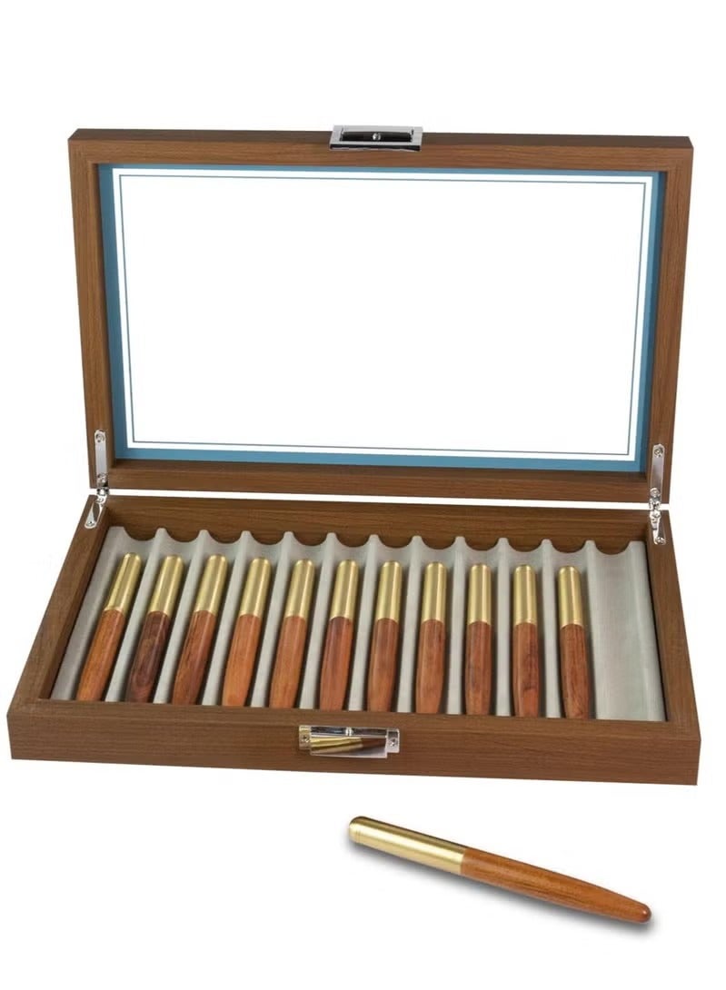 صندوق هدايا لمجموعة 12 بت، صندوق تخزين خشبي من خشب الجوز الأسود، صندوق عرض لمجموعة تخزين الأقلام، صندوق تخزين أقلام عالي الجودة لعرض أقلام النافورة - Image 1