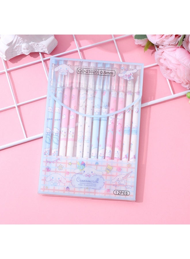 12 PCS Erasable Gel Pens 0.5mm Black Ink Kawaii Cartoon Neutral Pens Anime INS Style Cute School Office Supplies Set for Kids Teen Girls Students