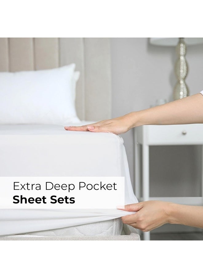 CGK Unlimited - Extra Deep Cal King Sheet Set - 6 Piece Breathable & Cooling Sheets - Hotel Luxury Bedding Set w/18-24 Inch Extra Deep Pockets - Easy Fit - Super Soft, Wrinkle Free and Comfy - White, Cal King Size - Image 1