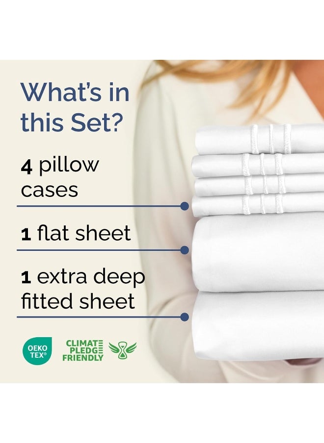 CGK Unlimited - Extra Deep Cal King Sheet Set - 6 Piece Breathable & Cooling Sheets - Hotel Luxury Bedding Set w/18-24 Inch Extra Deep Pockets - Easy Fit - Super Soft, Wrinkle Free and Comfy - White, Cal King Size - Image 1