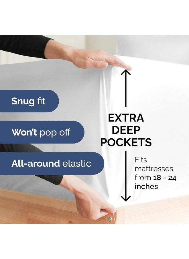 CGK Unlimited - Extra Deep Cal King Sheet Set - 6 Piece Breathable & Cooling Sheets - Hotel Luxury Bedding Set w/18-24 Inch Extra Deep Pockets - Easy Fit - Super Soft, Wrinkle Free and Comfy - White, Cal King Size - Image 1