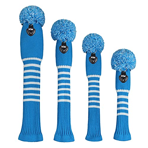 Scott Edward Knit Wood Golf Covers 4 Pieces Handmade Knitted Item Fit Over Well Driver Wood(460cc) Fairway Wood*2 and Hybrid(UT) (Blue White Stripes) - Image 2