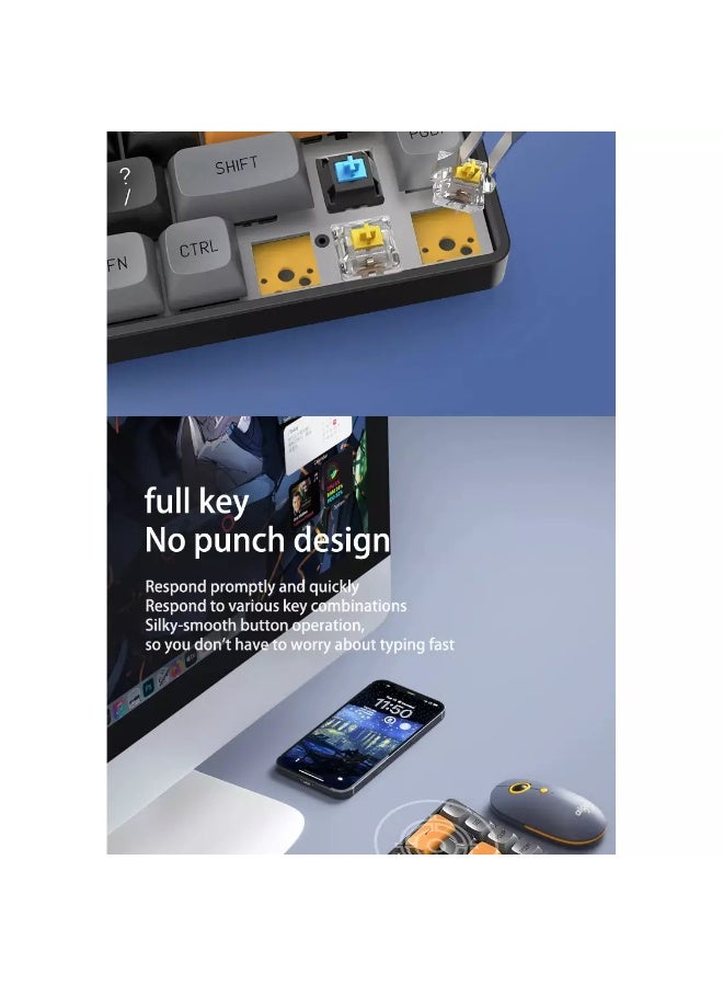 aigo A68 3-Mode Wireless, Bluetooth, Wired Gaming Mechancial Keyboard - Yellow Switch Hot Swappable - 1000Hz Polling rate - PBT keycaps - Detchable USB C Cable - Image 5