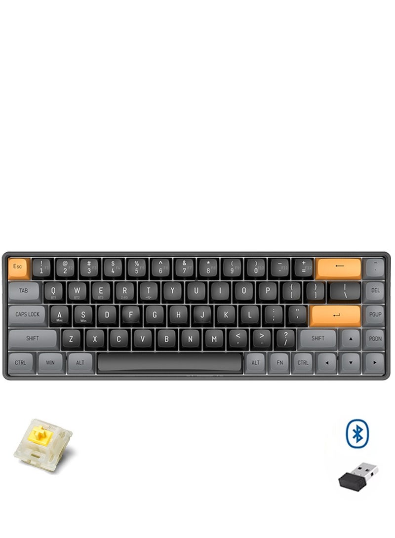 آيجو لوحة مفاتيح ألعاب ميكانيكية A68 ثلاثية الأوضاع لاسلكية، بلوتوث، سلكية - مفتاح أصفر قابل للتبديل السريع - معدل استطلاع 1000 هرتز - أغطية مفاتيح PBT - كابل USB C قابل للفصل - Image 1