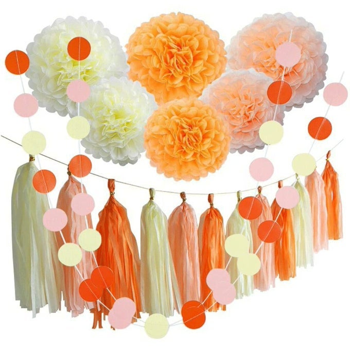 ORANGE FALL PARTY HANGING DECORATIONS THANKSGIVING PARTY CEILING HANGINGS WEDDING DECORATIONS TISSUE PAPER POMPOMS TASSEL GARLANDS BABY SHOWER BIRTHDAY PARTY DECORATIONS