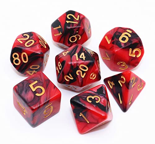CREEBUY Red Mix Black DND Games Dice Set for Dungeons and Dragons DD RPG Role Playing Polyhedral Dice 7Die Set - Image 1