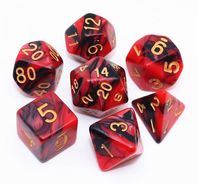 CREEBUY Red Mix Black DND Games Dice Set for Dungeons and Dragons DD RPG Role Playing Polyhedral Dice 7Die Set - Image 3