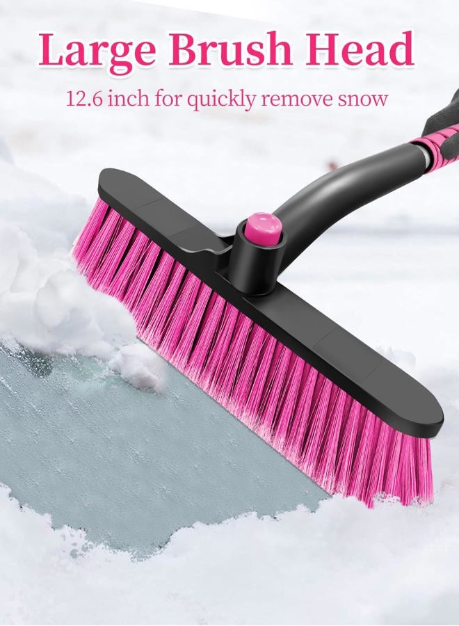 HEEYA 42.5 Inch Car Scraper Snow Brush, 12.6 Inch Large Brush Head with Ice Scraper for Window Windshield, Portable Snow Scraper for SUV Truck Vehicle Jeep RV Auto - Pink - Image 3