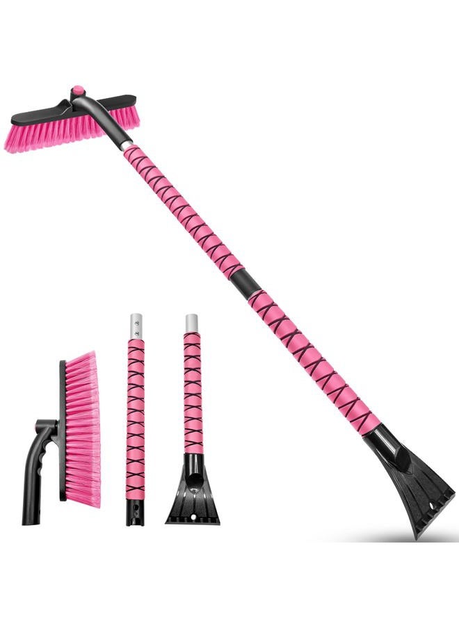 HEEYA 42.5 Inch Car Scraper Snow Brush, 12.6 Inch Large Brush Head with Ice Scraper for Window Windshield, Portable Snow Scraper for SUV Truck Vehicle Jeep RV Auto - Pink - Image 1