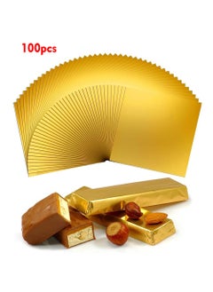 Generic 100Pcs Foil Candy Bar Wrapper, 7.8x7.8 Inch Gold Aluminum Chocolate Bar Wrapping Paper, Chocolate Molds Sugar Tin Foil Wrappers For DIY Candy Chocolate Packaging By Party Wedding Birthday  - Image 1