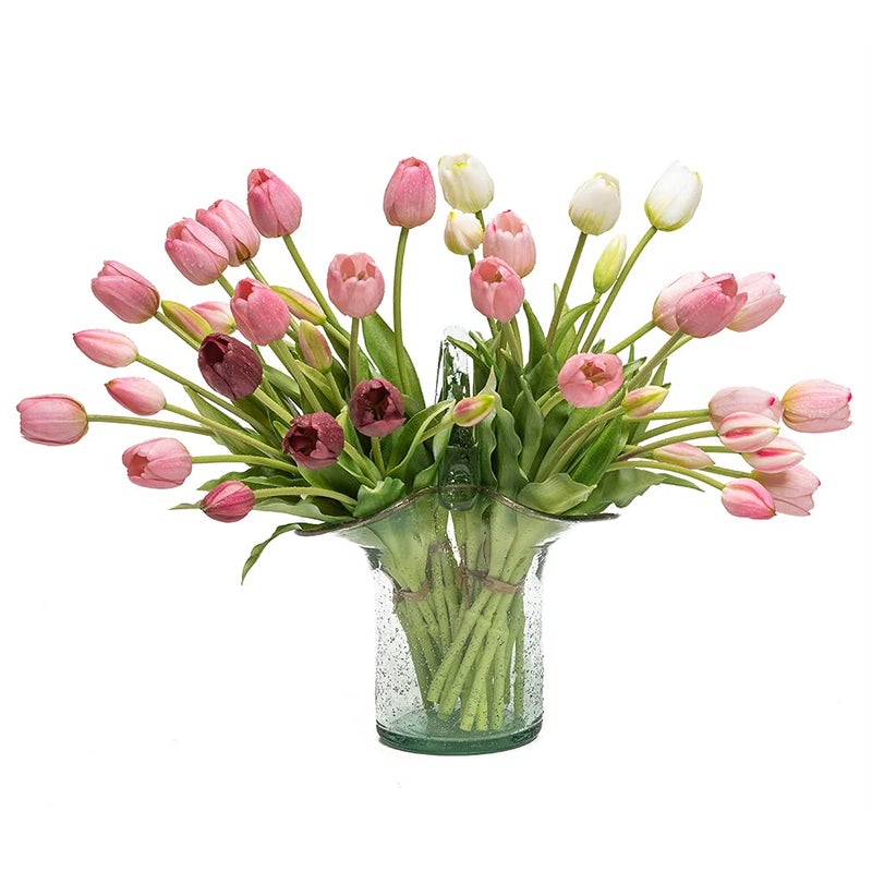 DUYONE 40pcs Artificial Tulips Flowers Real Touch Fake Latex Bouquet for Wedding Party Office Home Kitchen DecorationSuit 40pcs