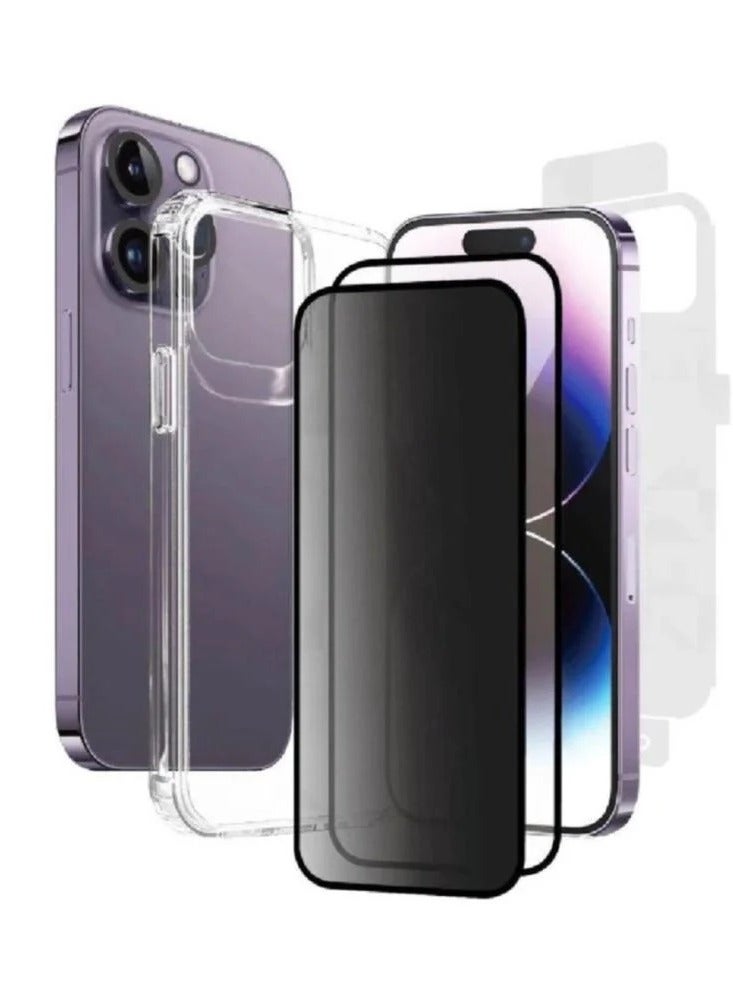 Bastec package for iPhone and iPhone 14 Pro Max from BASTEC , iPhone protection package 12 in 1. Glass screen protection against breakage and scratches. Screen protection for the device. Transparent hard cover, back sticker. Camera lens protection, a magsafe piece, a safety clip, and cleaning wipes  - Image 1