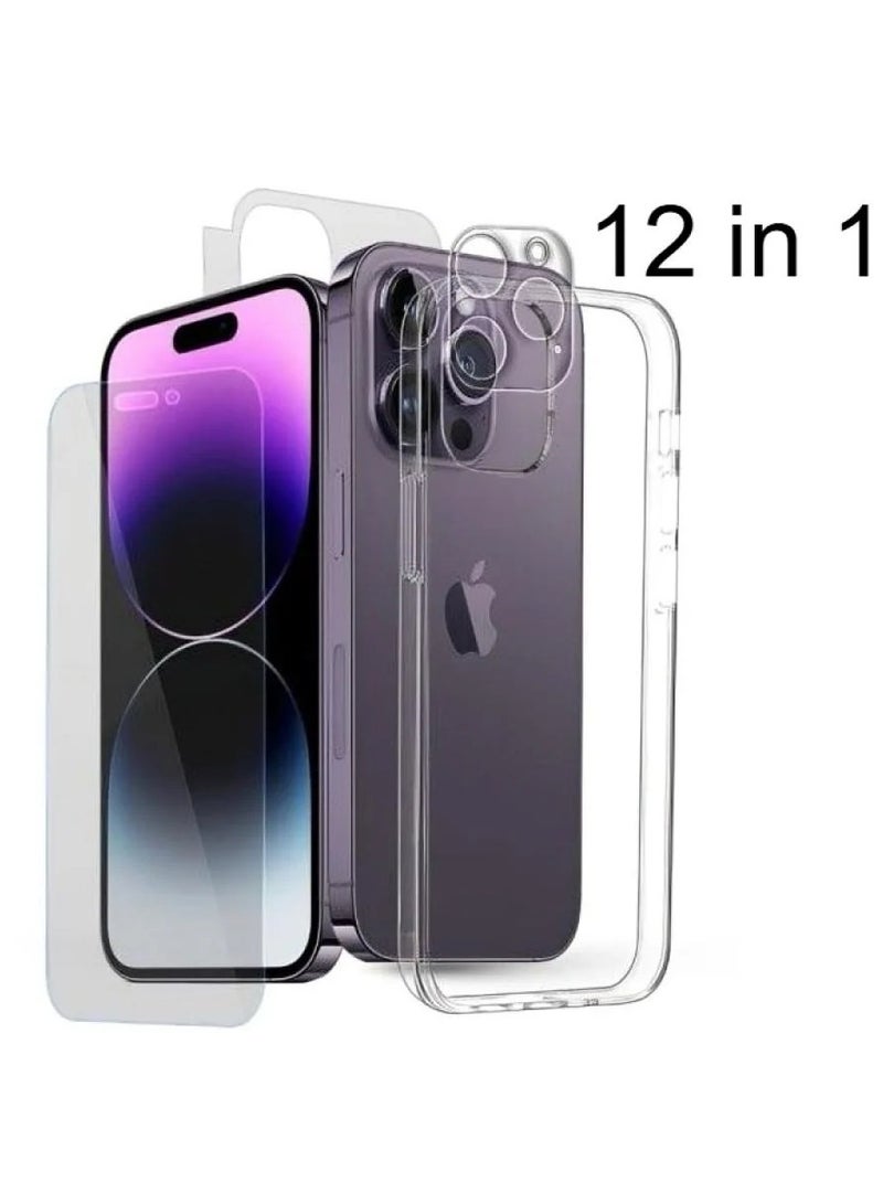 Bastec package for iPhone and iPhone 14 Pro Max from BASTEC , iPhone protection package 12 in 1. Glass screen protection against breakage and scratches. Screen protection for the device. Transparent hard cover, back sticker. Camera lens protection, a magsafe piece, a safety clip, and cleaning wipes  - Image 4