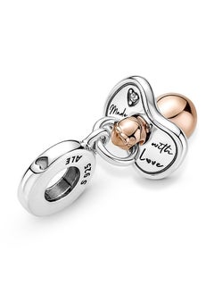 Pacifier Sterling Silver And 14K Rose Gold-Plated Dangle with Clear Cubic Zirconia