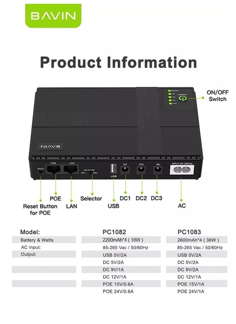 Mini UPS Uninterrupted Power Supply 18W 8800mAh for CCTV Camera Wifi Router Modem POE Sensor With C.U57 18W Fast Charging USB Adapter