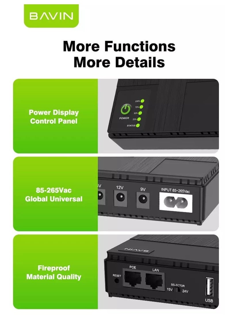 Mini UPS Uninterrupted Power Supply 18W 8800mAh for CCTV Camera Wifi Router Modem POE Sensor With C.U57 18W Fast Charging USB Adapter