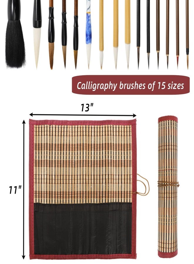 Eorbow 16 Pieces Chinese Calligraphy Brush Set, Sumi Brushes with Roll-up Bamboo Holder, Sturdy Japanese Watercolor Painting Writing Brushes, Kanji Art Drawing Brushes for Beginners - Image 2