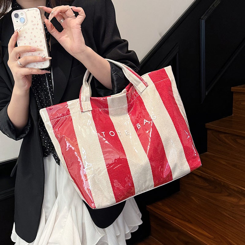 Creative Striped Large-Capacity Tote Bag Classic Fashion Handbag Women'S Commuting Shopping Bag - Image 2