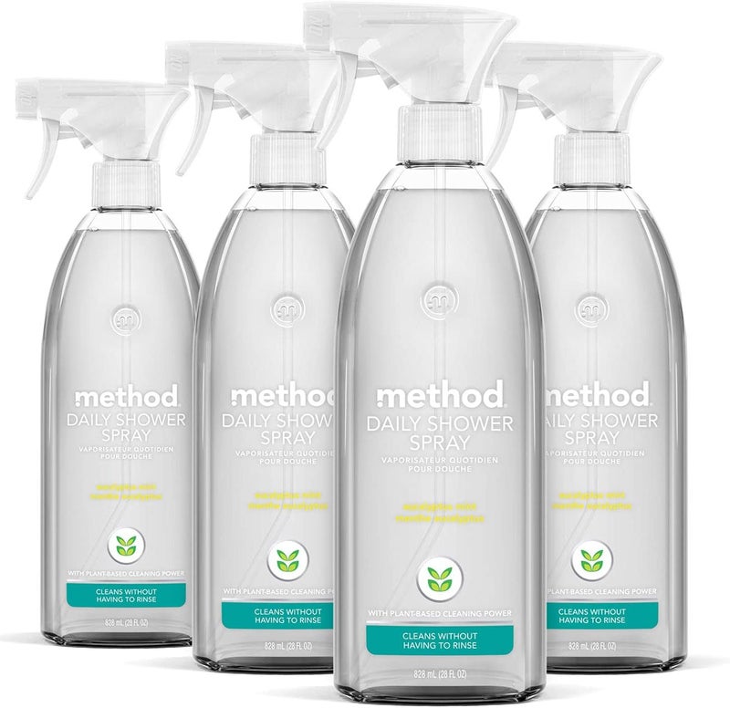 Method Daily Shower Cleaner Spray, & Spray and Walk Away, Eucalyptus Mint Scent, 28 Fl Oz, (Pack of 4), Packaging May Vary - Image 1
