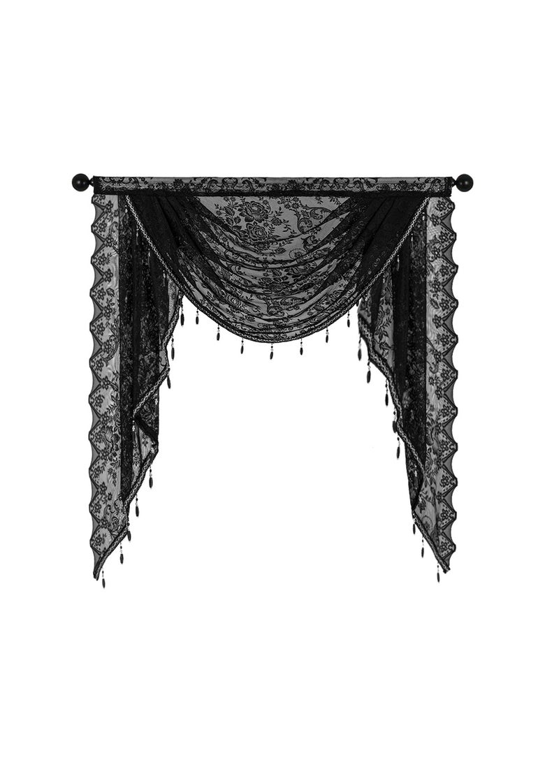 general Black Bead Lace Waterfall Border For Small Windows, Translucent Waterfall Border with Decorative Tassels for Living Room, Bedroom, Bar (1.5M) - Image 1