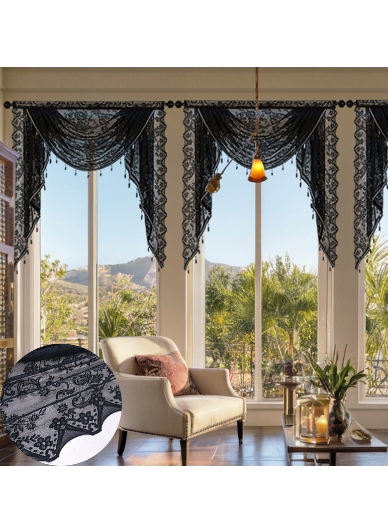 general Black Bead Lace Waterfall Border For Small Windows, Translucent Waterfall Border with Decorative Tassels for Living Room, Bedroom, Bar (1.5M) - Image 3