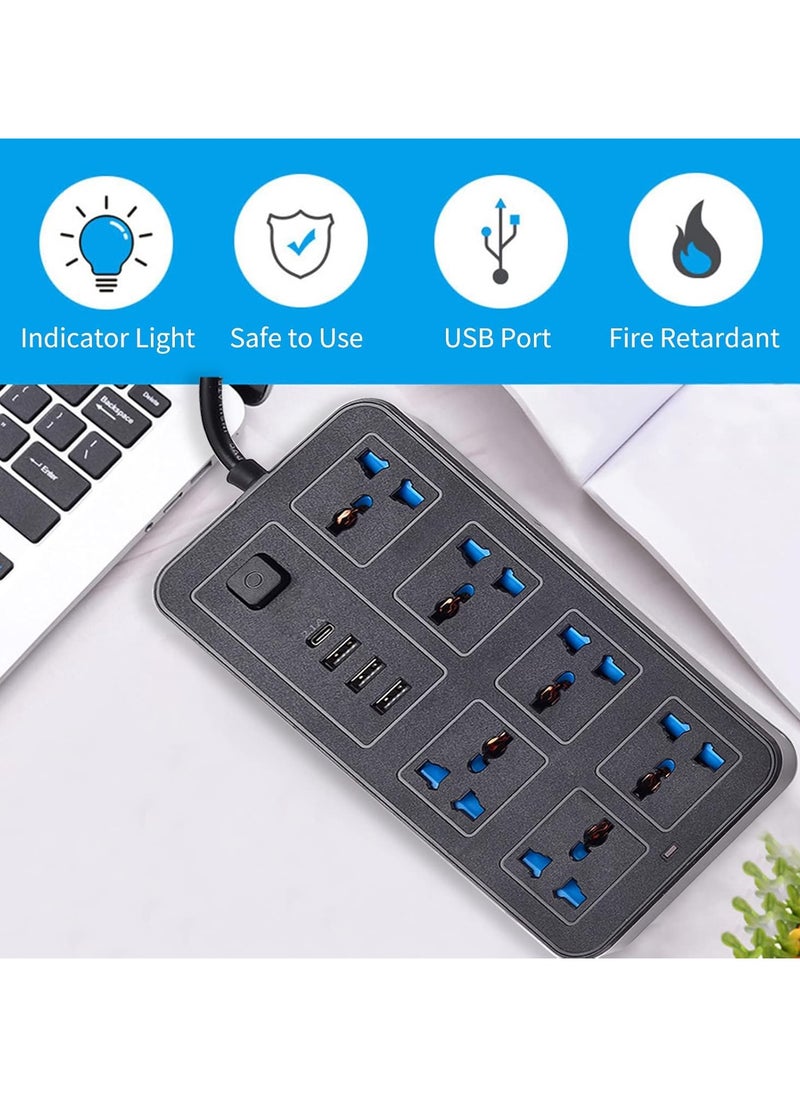 AROAQ Power Strip With 6 AC Sockets And 3 USB 1 Type C Port 6FT Extension Cord Surge Protector for Home Office Dorm Power Button Safe to Use  - Image 2