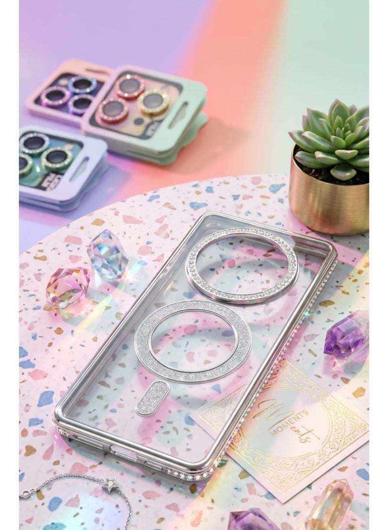 Magnetic Sparkly Glitter Phone Case for Redmi 14C/ Poco C75 Compatible with Magsafe], Camera Lens Shockproof Protector Bling Diamonds Soft TPU Cover for Girls Women - Image 4