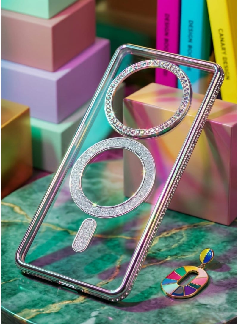 Magnetic Sparkly Glitter Phone Case for Redmi 14C/ Poco C75 Compatible with Magsafe], Camera Lens Shockproof Protector Bling Diamonds Soft TPU Cover for Girls Women - Image 2