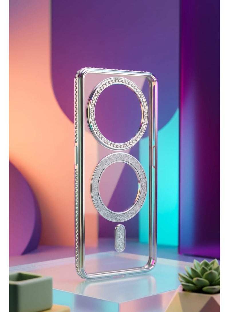 Magnetic Sparkly Glitter Phone Case for Redmi 14C/ Poco C75 Compatible with Magsafe], Camera Lens Shockproof Protector Bling Diamonds Soft TPU Cover for Girls Women - Image 3