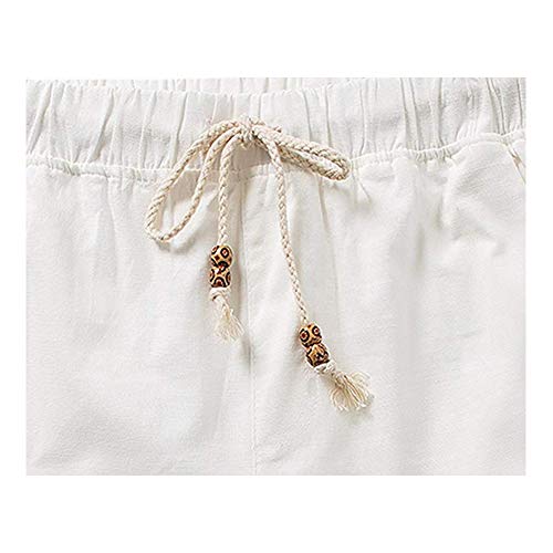 SIR7 Men's Linen Casual Lightweight Drawstrintg Elastic Waist Summer Beach Pants White L - Image 3