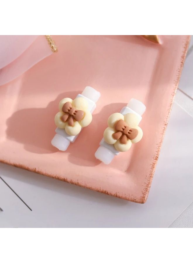 Cute Cartoon Data Cable Protector Off White Flowers Mobile Phone Charging Cord Anti Break Durable Plastic Case High Value Headphone Cable Electronics Accessories - Image 5