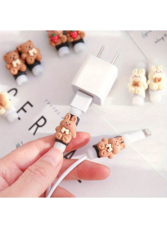 Cute Cartoon Data Cable Protector Off White Flowers Mobile Phone Charging Cord Anti Break Durable Plastic Case High Value Headphone Cable Electronics Accessories - Image 2
