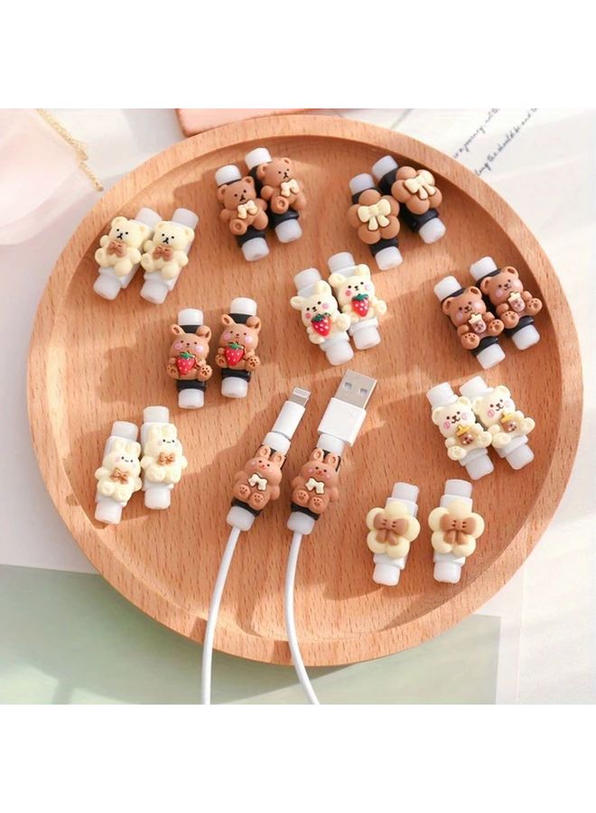 Cute Cartoon Data Cable Protector Off White Flowers Mobile Phone Charging Cord Anti Break Durable Plastic Case High Value Headphone Cable Electronics Accessories - Image 1