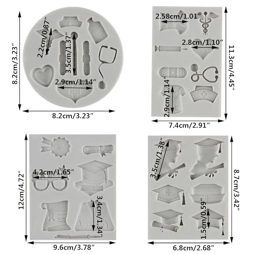 Sijiangmold Nurse Graduation Themed Fondant Molds Silicone Doctor Nurse Grad Hat Medical Equipment Candy Mold For Cake Decorating Cupcake Topper Chocolate Candy Polymer Clay Gum Paste Set Of 4 - Image 2