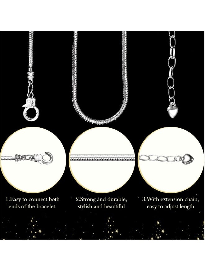 Adjustable Charm Bracelet, 27 Pieces Chain Charm Bracelet Jewelry Making Bracelet Chain with Heart Shape Lobster Clasp Adjustable Charm Chain Bracelet for Women DIY Jewelry Crafts Supplies (Silver)