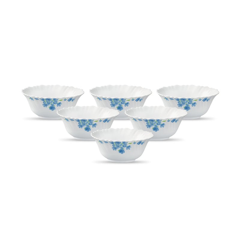 La Opala Diva Classique Collection Opal Glass Crockery | Vegetable Bowl Set of 6 | Aster Blue Design | for dal & Condiments | Microwave Safe | 100% Vegetarian | Extra Strong | Light & White - Image 4